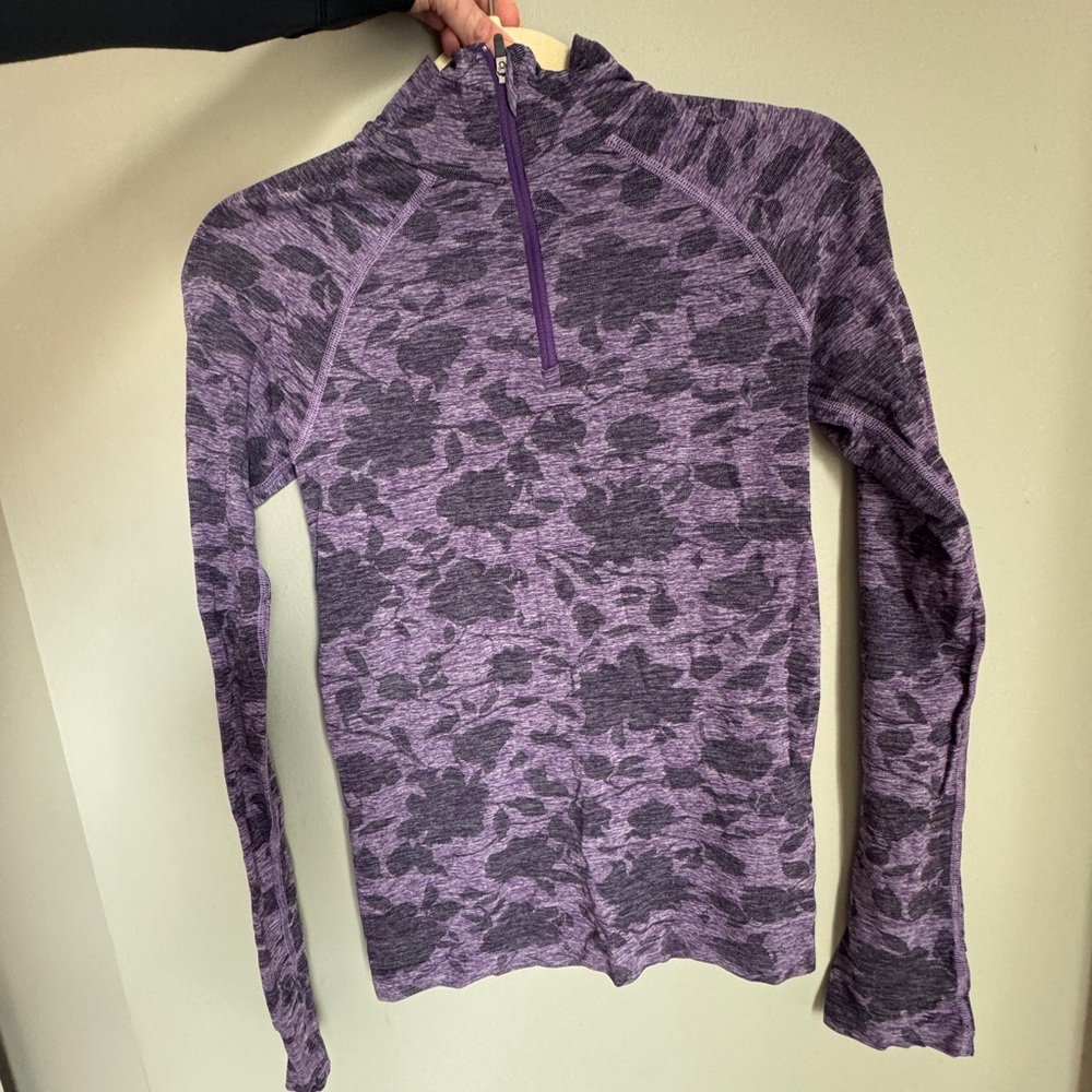 NWOT Athleta XS Momentum Half Zip Fitted Athletic Long Sleeve Top Purple Floral - Picture 7 of 8